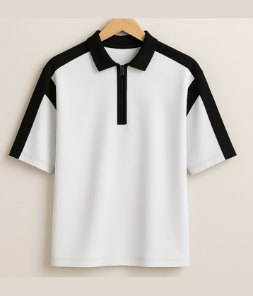 Try This Men Cotton Blend Regular Fit Colorblock Polo T Shirt ( White )
