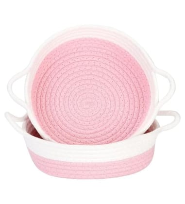 Generic Cotton White Basket 2 Pcs Storage Basket For Clothes (Pink-White)-PID66456