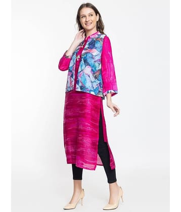 ELTHIA - Pink Silk Women's Jacket Style Kurti ( Pack of 1 )