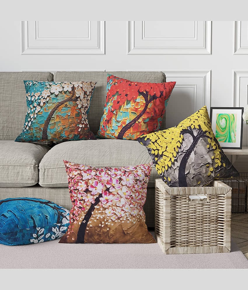 Crosmo Set of 5 Satin Graphic Square Cushion Cover (40X40)cm - Multicolor