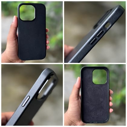 iPhone 14 Plus Cover- Genuine Leather Case with Mag-Safe (Popup Animation)-Space Black
