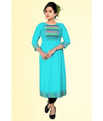 haya fashion - Light Blue Rayon Women's Straight Kurti ( Pack of 1 )