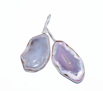 Silver Druzy Stone Work Oxidized Hook Earrings , SER-161-Per Pair