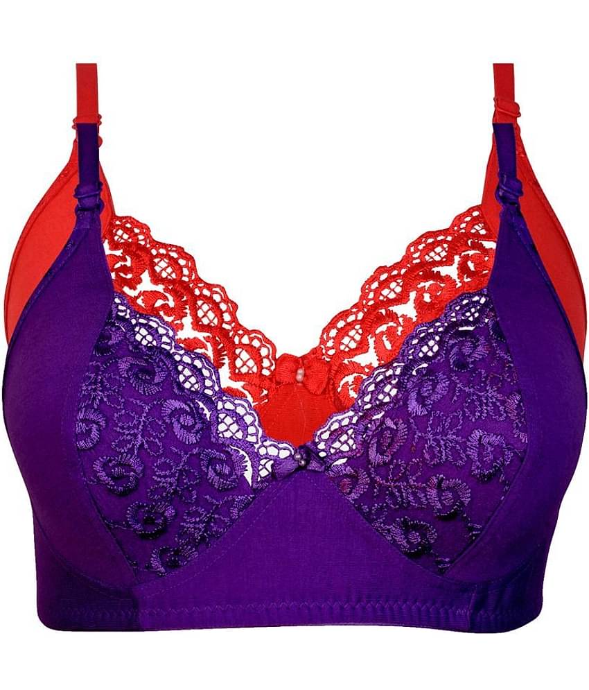 Kiran Enterprises Pack of 2 Cotton Women's Minimizer Bra ( Purple )