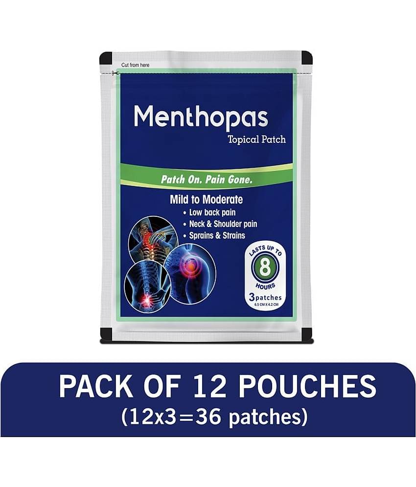 Menthopas Muscle and Joint Pain Relief Patches Knee Back Shoulder Elbow Heel Menstrual Periods 36 Patches Pack of 12