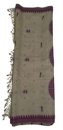 Saura Art Cotton Saree Beige Purple Mandala Medallion Saura Art Cotton Saree Beige Purple Mandala Medallion