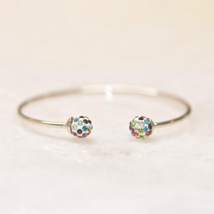 18K White Gold Rainbow Swarovski Ball Open Bangle