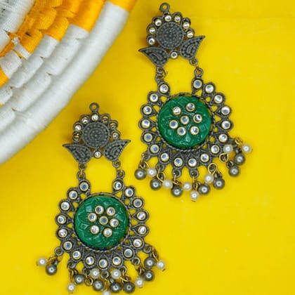 Silver Oxidized Green Pearl Ghungroo Earrings for Girls Women Silver Oxidized Green Pearl Ghungroo Earrings for Girls Women