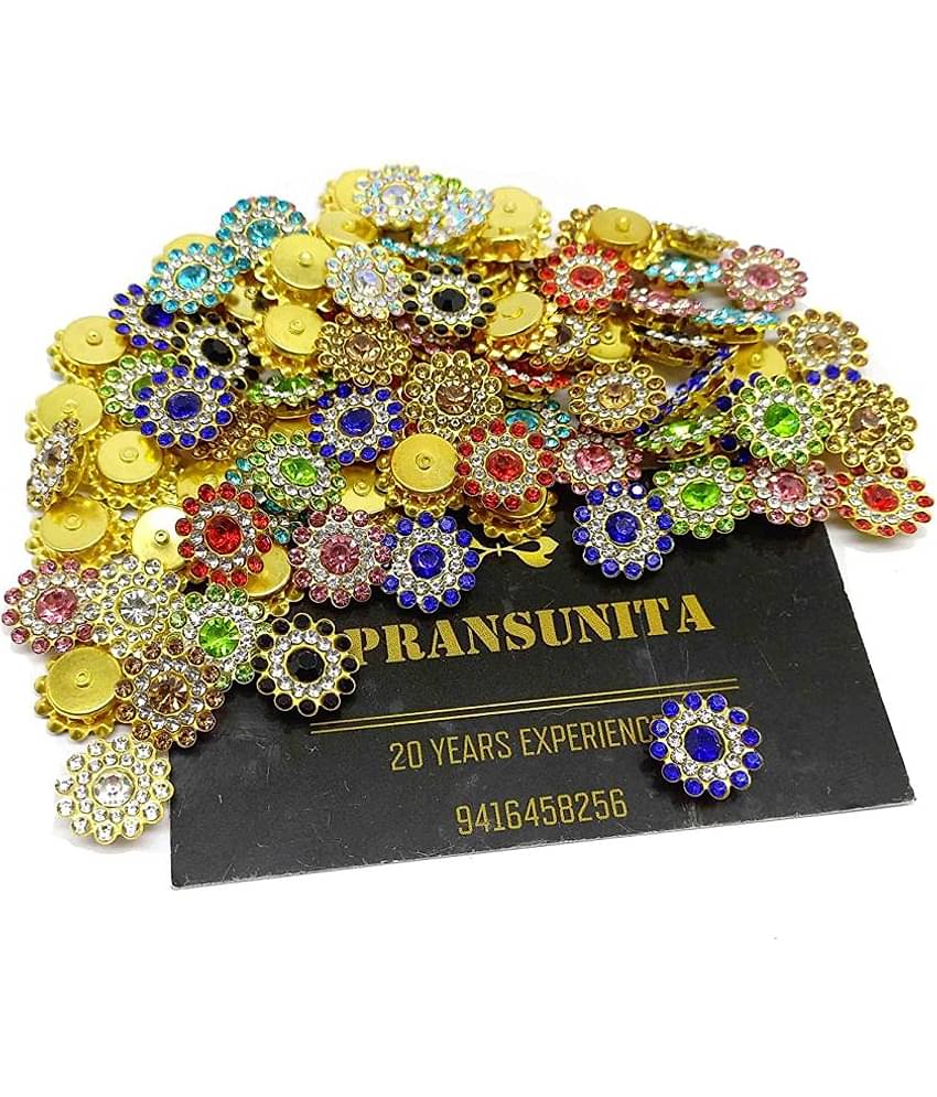 PRANSUNITA 90 Pcs Zarkan Flower Shape Claw Cup Sew on Rhinestone Crystal Glass Beads Buttons Stones for Jewellery Making, Dress Decoration, Crafts & Embroidery Work, Size 14mm