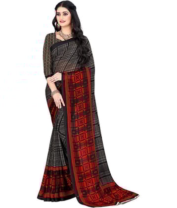 LEELAVATI Georgette Printed Saree With Unstitched Blouse Piece ( Black )