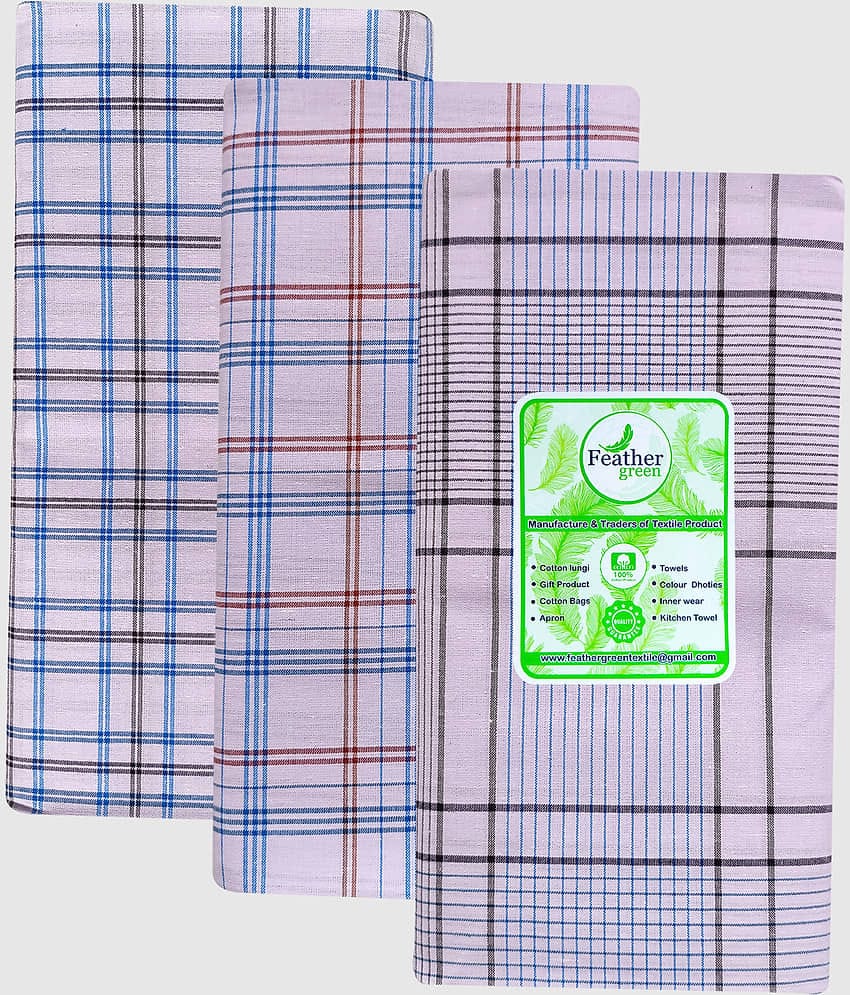 Feather Green - Multicolor Cotton Men's Lungi ( Pack of 3 )
