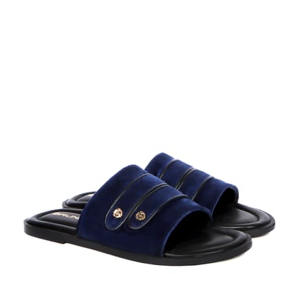 Welt Slide in Slippers with Blue Italian Velvet Two Strapped-40/6