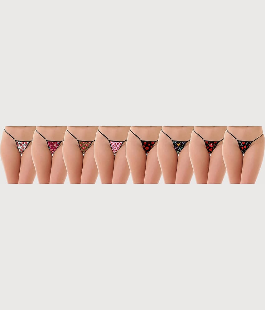 D Naked Pack of 8 Satin Printed Women's G-Strings ( Multi Color )