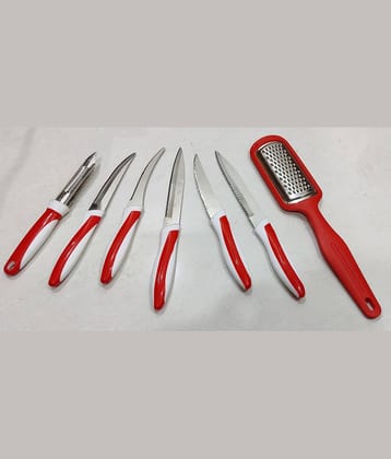 OFFYX Stainless Steel Peeler, Grater & Knife Set (Pack of 7) (Red) Kitchen Tool Set