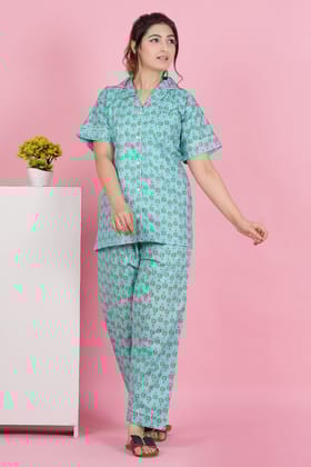 Parachute Adventure: Half Sleeve Pyjama Set-S / Sky Blue / 100% Cotton