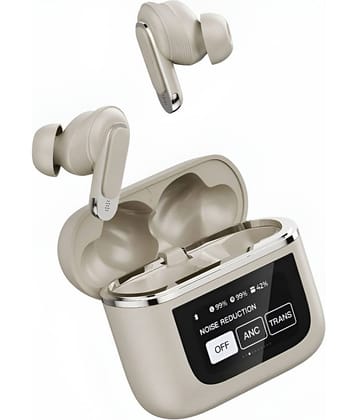 VERONIC V8 TouchScreen ANC Bluetooth True Wireless (TWS) In Ear 32 Hours Playback Active Noise cancellation IPX4(Splash & Sweat Proof) Royal Cream