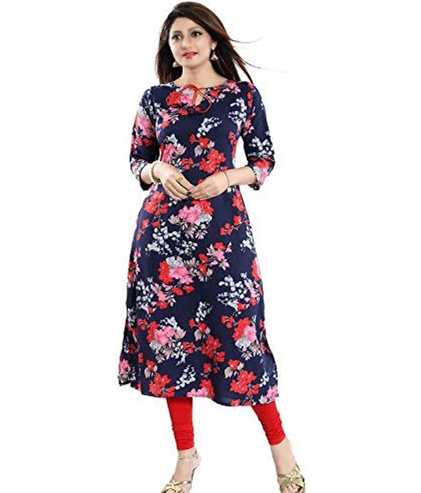 AK FASHION MALL Pack of 1 Crepe Printed Straight Women's Kurti - ( Multicolor )