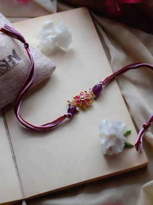 Lego Purple Kundan Floral Rakhi-Purple