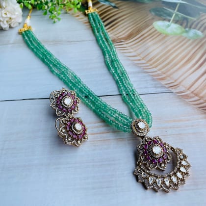 Nayaab Rubi Long Neckpiece-Mint green