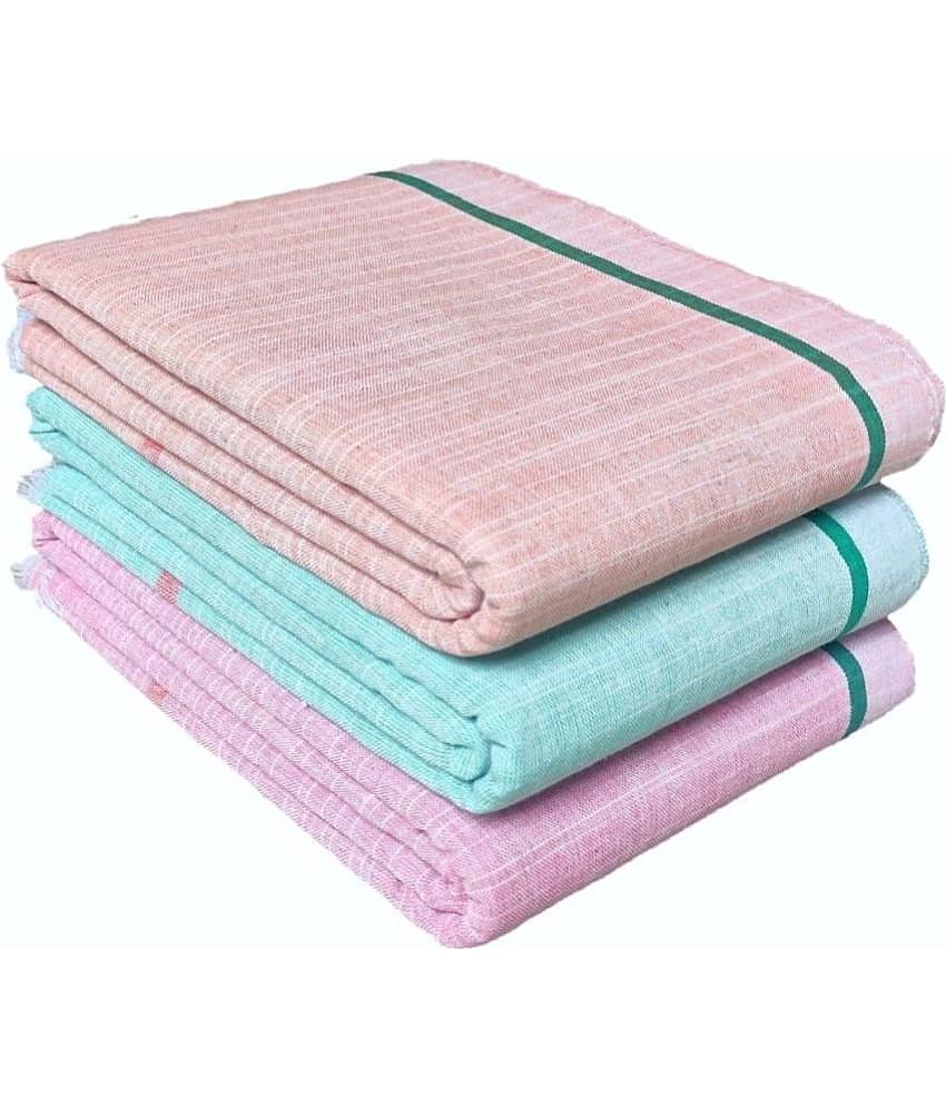 Mk weaves Cotton Self Design Below 300 -GSM Bath Towel ( Pack of 3 ) - Multicolor