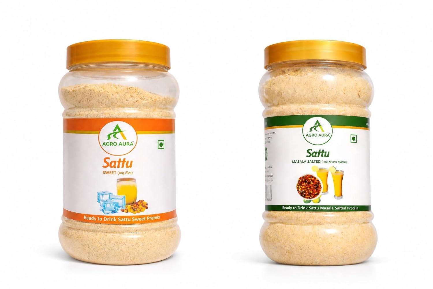 AGRO AURA Sattu Combo Sweet and Masala Salted Ready to Drink Premix High in Protein and Fibre Naturally Energizing