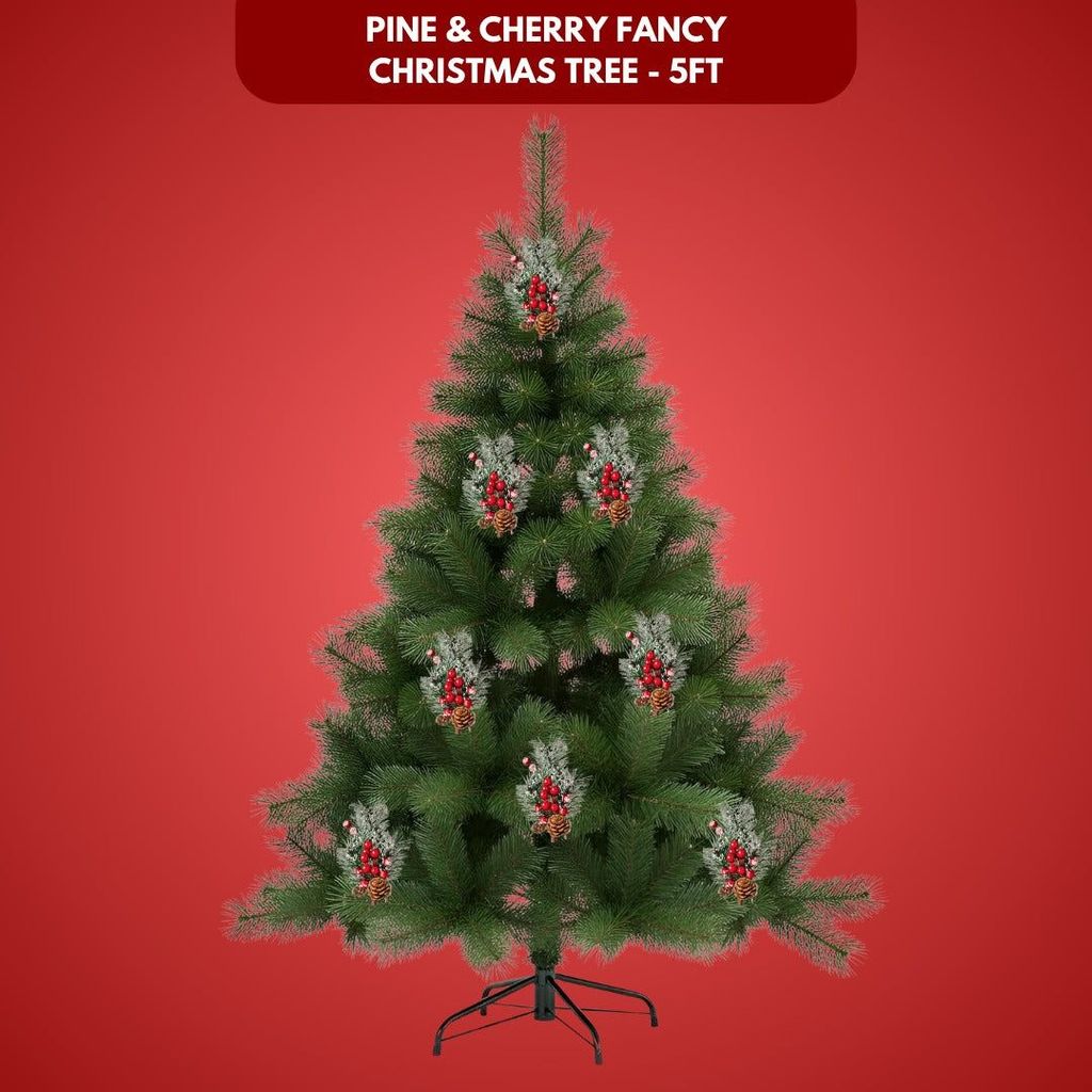 Pine Christmas Tree Green - 5FT with Cherry & Pine Tree Inserts - Party and Festive Needs | Buy online on ZillyBuy
