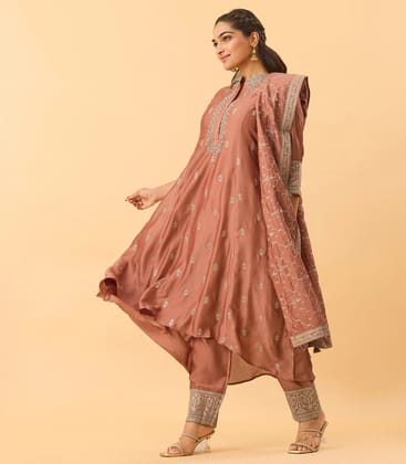 Peach And Gold Festive Embroidered Anarkali Set-L / Peach