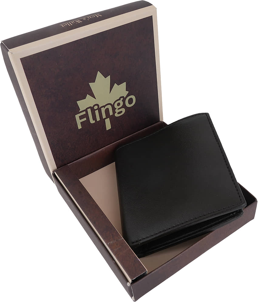 Flingo Leather Solid Men's Regular Wallet With 5 Slots For Card ( Black , Pack of 1 )
