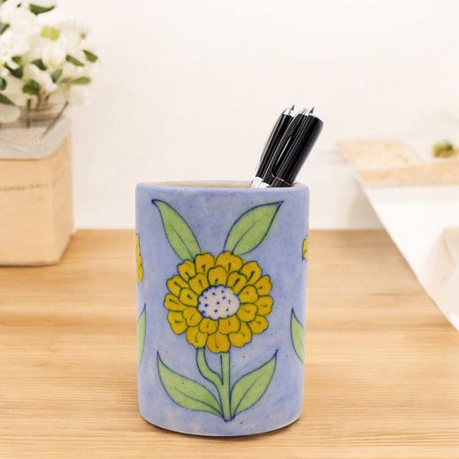 Blue Pottery Pen Holder - Light Blue