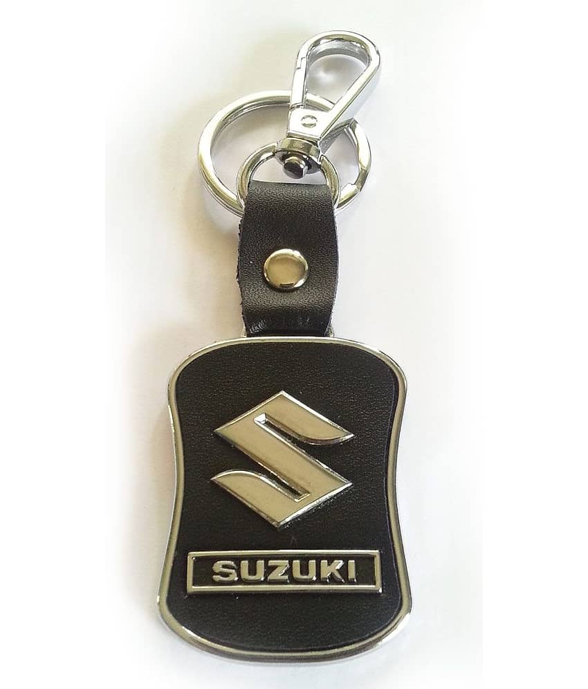 ZYZTA Suzuki Cars Black Colored Leather and Metallic Suzuki Logo Key chain