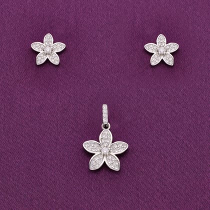 Sparkling Saga Zircon Silver Pendant & Earrings Set-White Stone / Silver