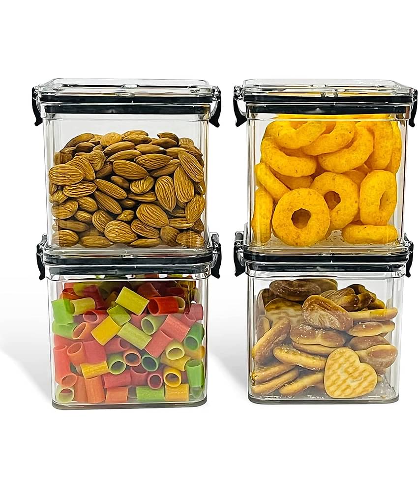 iview kitchenware - Dal/Pasta/Grocery Black Plastic Cookie Container ( Set of 4 ) - 550 ml