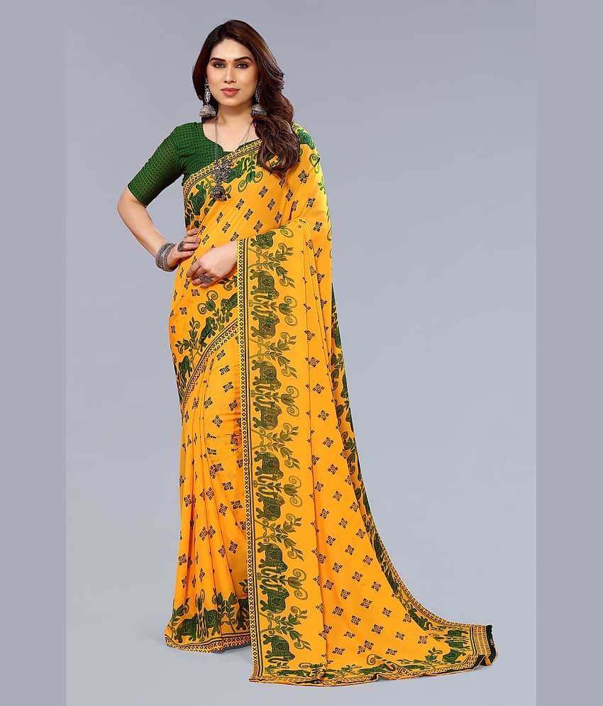 ANAND SAREES Georgette Printed Saree With Unstitched Blouse Piece ( Green )
