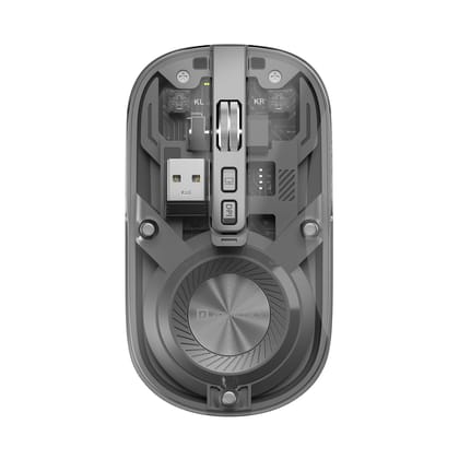 Portronics Toad 8 Transparent Wireless Bluetooth Mouse with Dual Wireless (BT plus 2.4 GHz), Rechargeable Battery, Noise-Free Clicking, Show by Hide Desktop, Multi-Device Pair, Adjust Sensitivity (Grey)