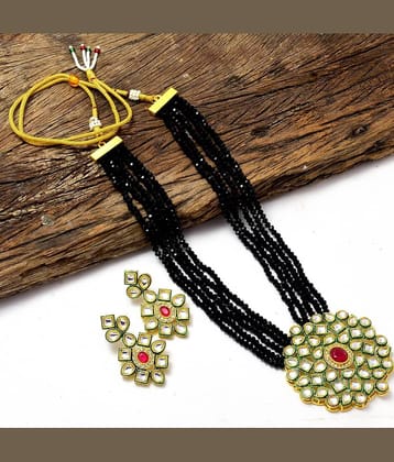 PUJVI Alloy Black Designer Necklaces Set Long Haram