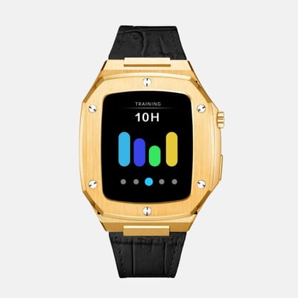 44MM Gold Luxury Edition iWatch Case: Leather Strap-Black