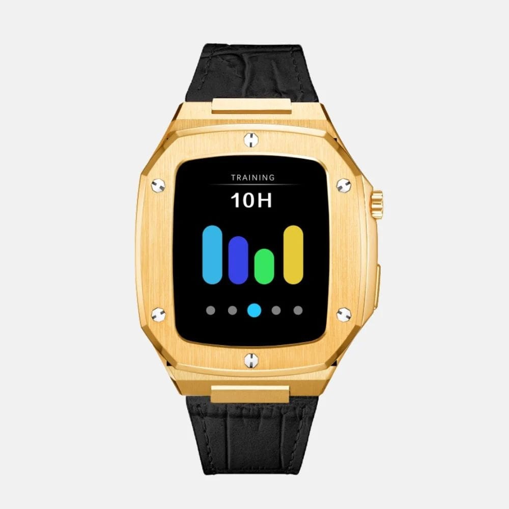 44MM Gold Luxury Edition iWatch Case: Leather Strap-Black
