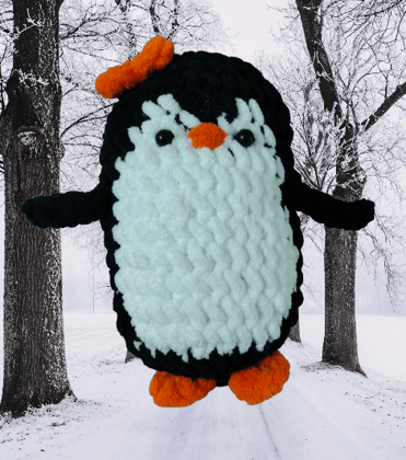 Chenille Black Penguin Crochet Stuffed Toy