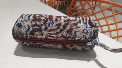 Floral Print Cylindrical Fabric Pouch | Ethnic Motif Design | Travel & Stationery Organizer