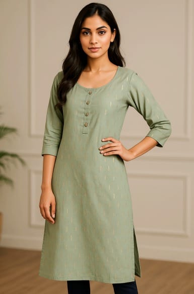 Olive Green Straight Kurti for Women
