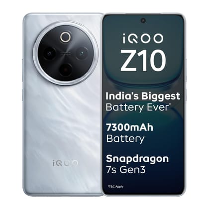 iQOO Z10 5G (Glacier Silver, 8GB RAM, 256GB Storage) | India's Biggest Ever 7300 mAh Battery | Snapdragon 7s Gen 3 Processor | Brightest Quad Curved AMOLED Display in the Segment Glacial Silver / 8GB+256GB