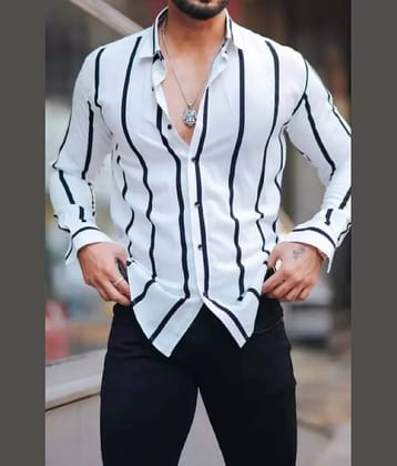ARZ Poly Cotton Regular Fit Striped Full Sleeves Men's Casual Shirt - White ( Pack of 1 )