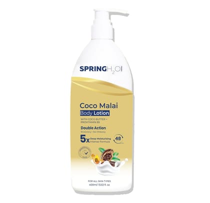 Spring H2O Coco Malai Body Lotion, Deep Moisturizing Formula With Cocoa Butter & Pro-Vitamin B5, Skin Whitening & Hydration, 400Ml
