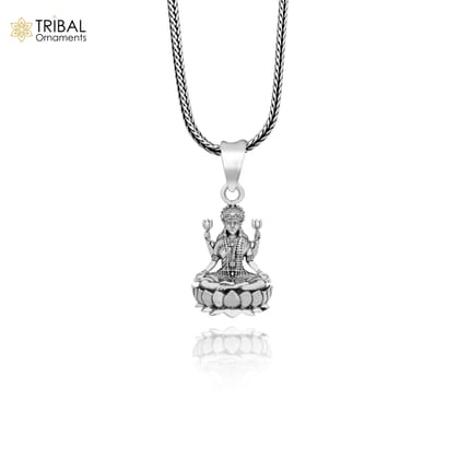 Pure 925 sterling silver handmade Hindu goddess Mahalaxmi pendant, amazing designer fabulous pendant unisex gifting jewelry ssp435-Pendant & 18'' chain
