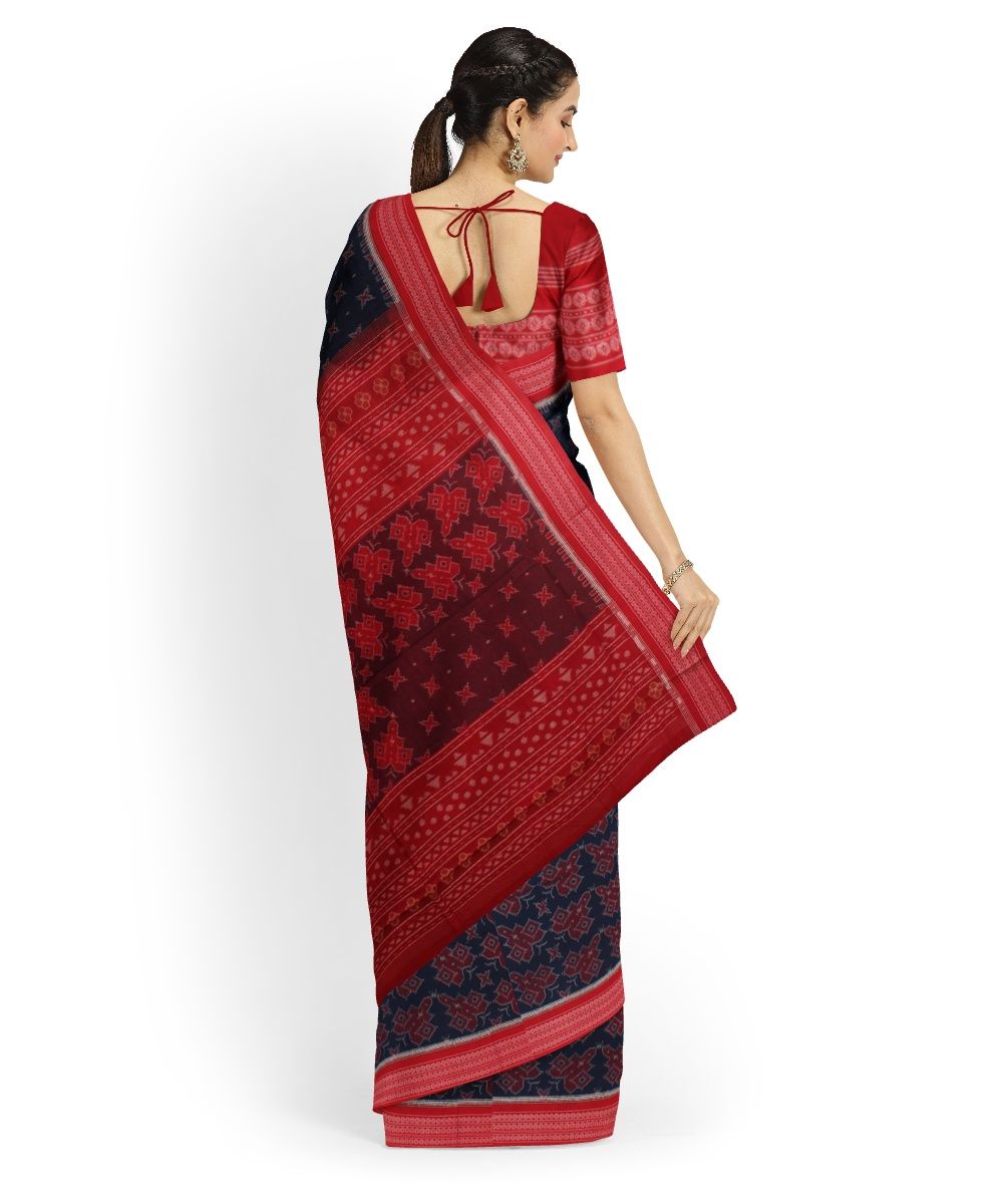 Navy Blue Red Cotton Handloom Sambalpuri Saree