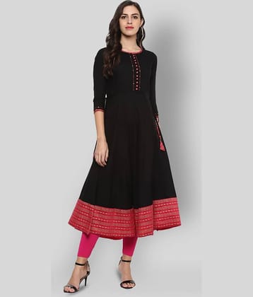 Yash Gallery Pack of 1 Rayon Solid Flared Women's Kurti - ( Black )