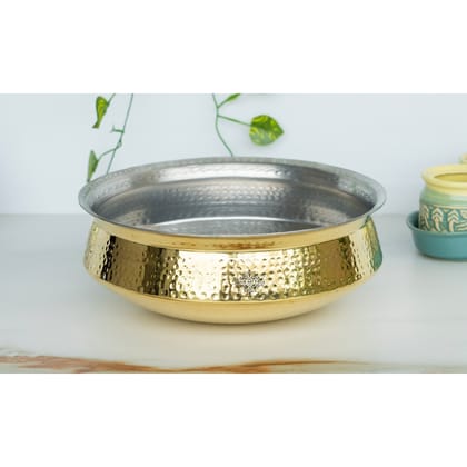 Brass Hammered Lagan with Tin Lining - Elegant Brass lagan, Ideal for Rice, Veg, and Non-Veg Dishes-3500ML