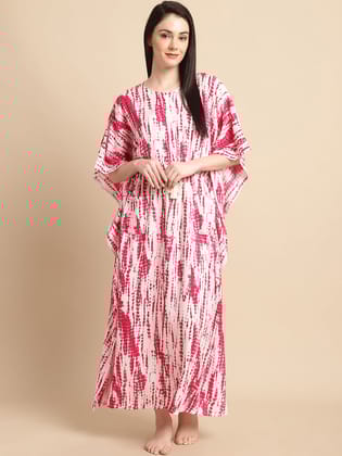 Pink Tie and Dye Print Rayon Kaftan-Free Size / Pink