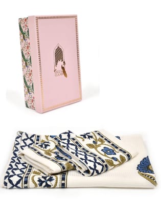 Gift Set - Handblock Printed Towels - 1 Bath + 2 Hand Towels-Hand Block / 30X60 Inches, 15X30 Inches / 1 Bath,2 Hand Towel