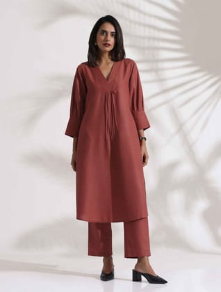 trueBrowns Green Slub Kurta Set - Green  (M)